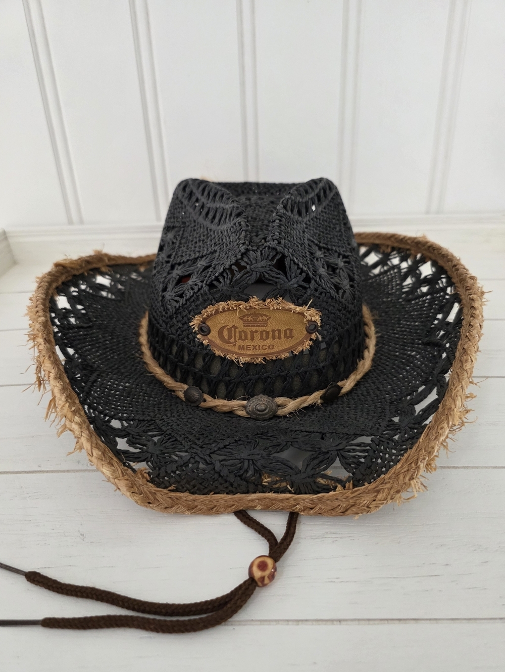 Mexican Tonpsom Corona Beer Woven Straw Cowboy Hat Black One Size